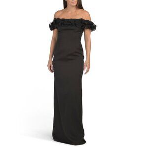 MAC DUGGAL Black Off The Shoulder Ruffle Gown